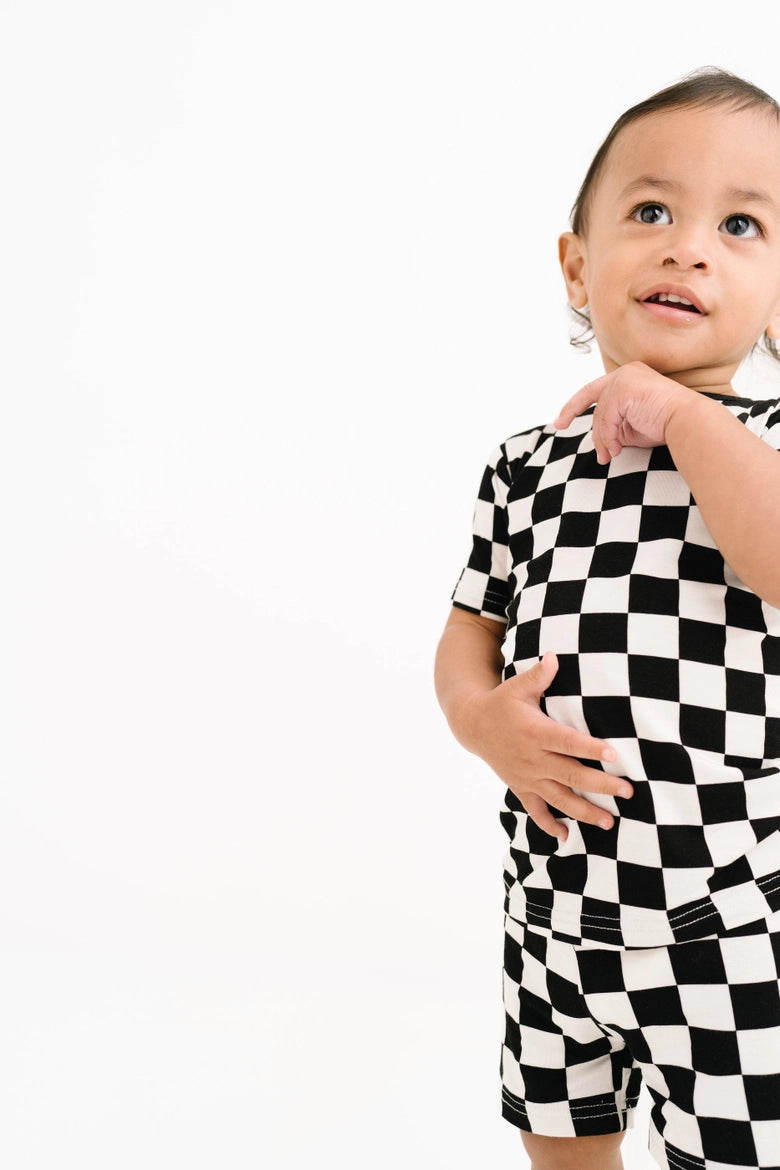 Black Checkered Bamboo Shorts Set