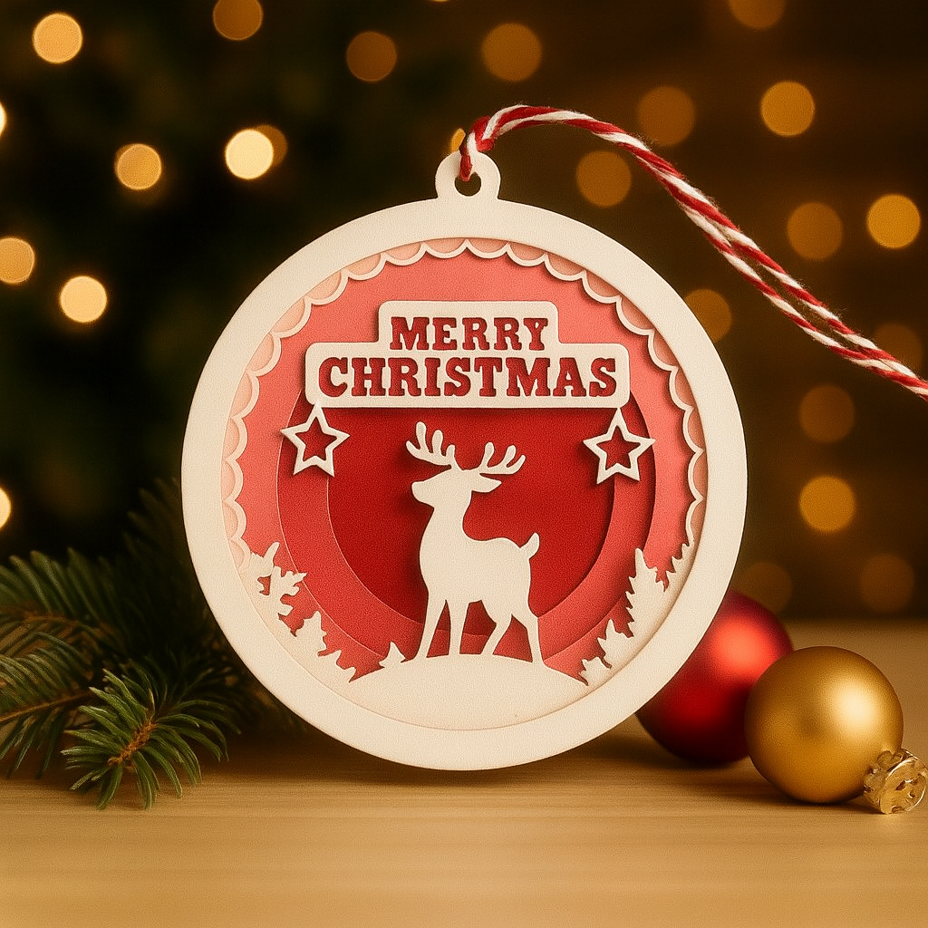 Layered “Merry Christmas” Reindeer Ornament – 3D Holiday Keepsake