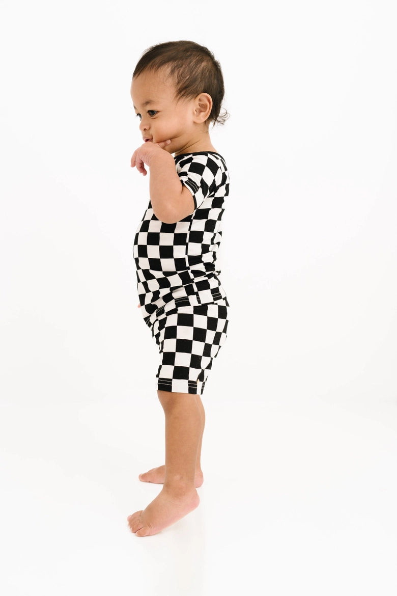 Black Checkered Bamboo Shorts Set