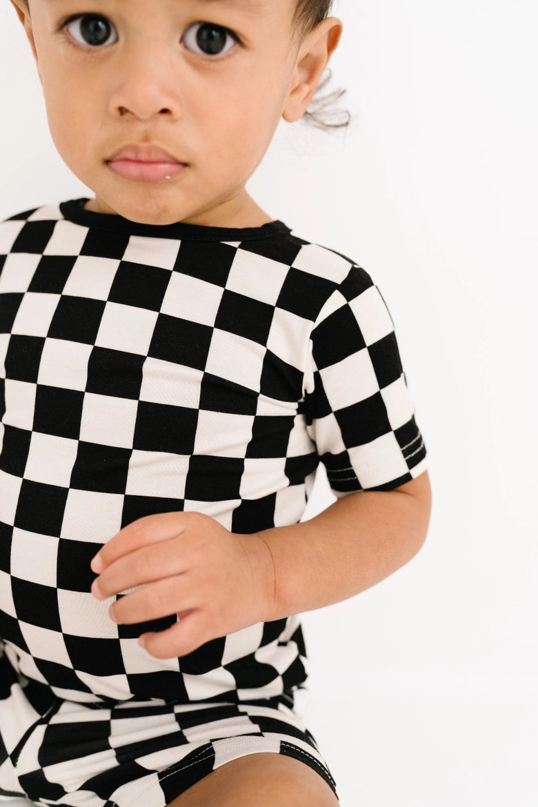 Black Checkered Bamboo Shorts Set