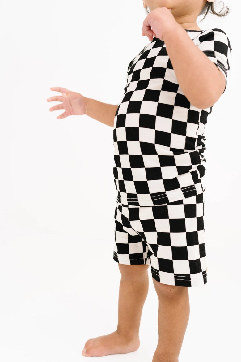 Black Checkered Bamboo Shorts Set