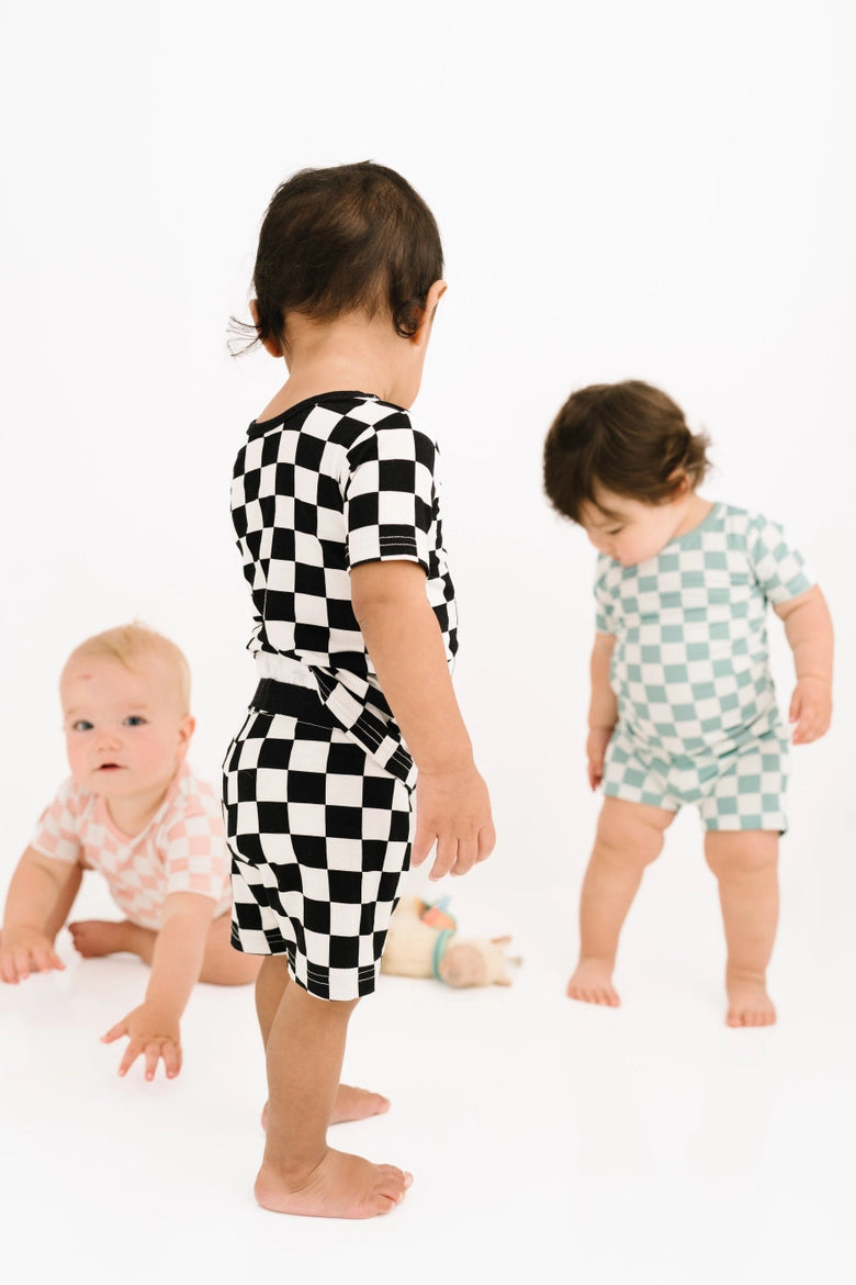 Black Checkered Bamboo Shorts Set