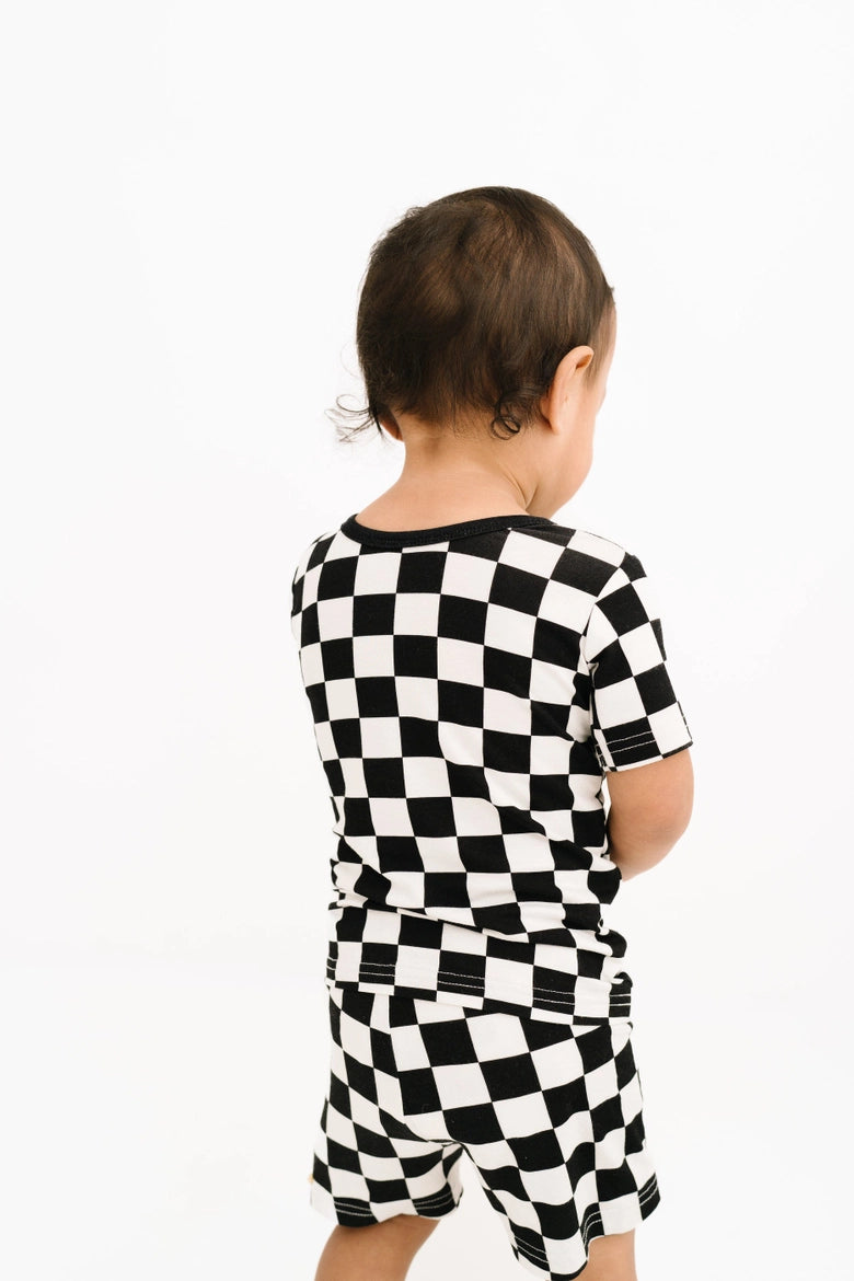 Black Checkered Bamboo Shorts Set