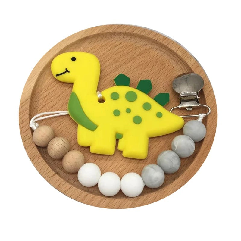 Dino Teether with pacifier clip