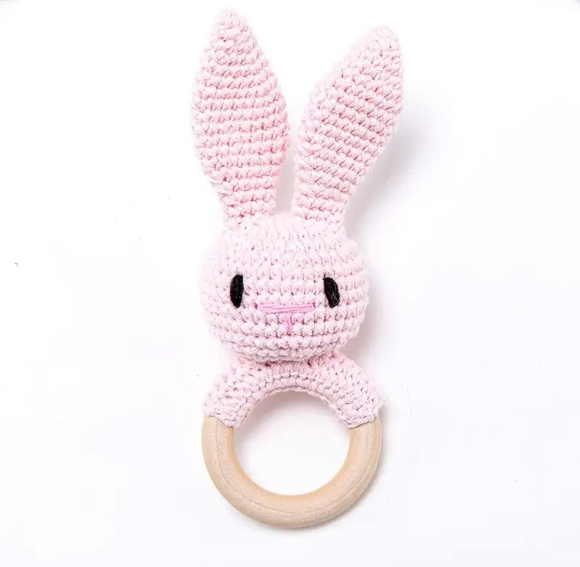 Natural Wooden Crochet Baby Rattle