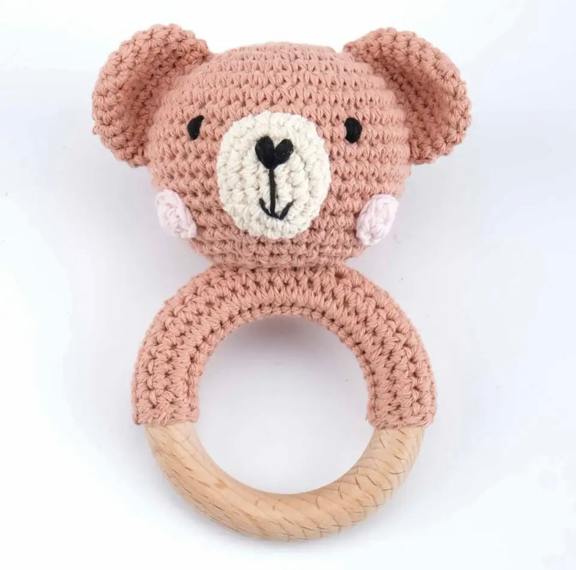 Natural Wooden Crochet Baby Rattle