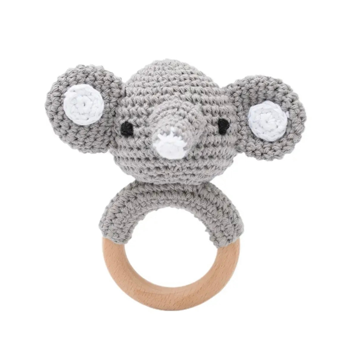 Natural Wooden Crochet Baby Rattle