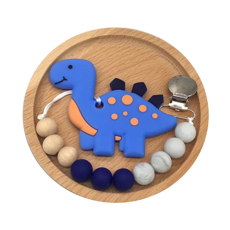 Dino Teether with pacifier clip