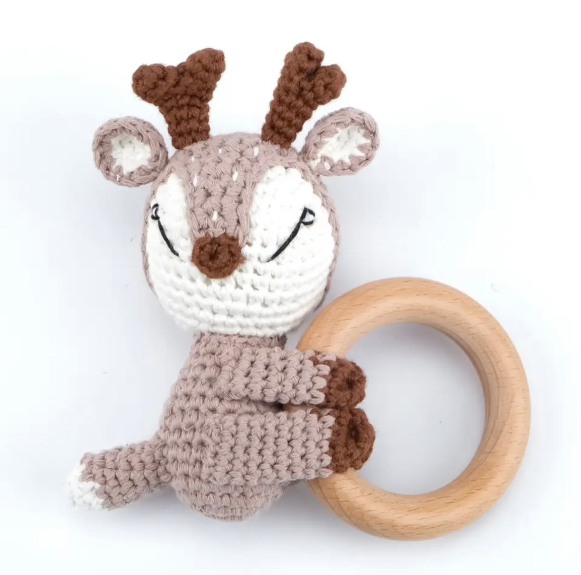 Natural Wooden Crochet Baby Rattle