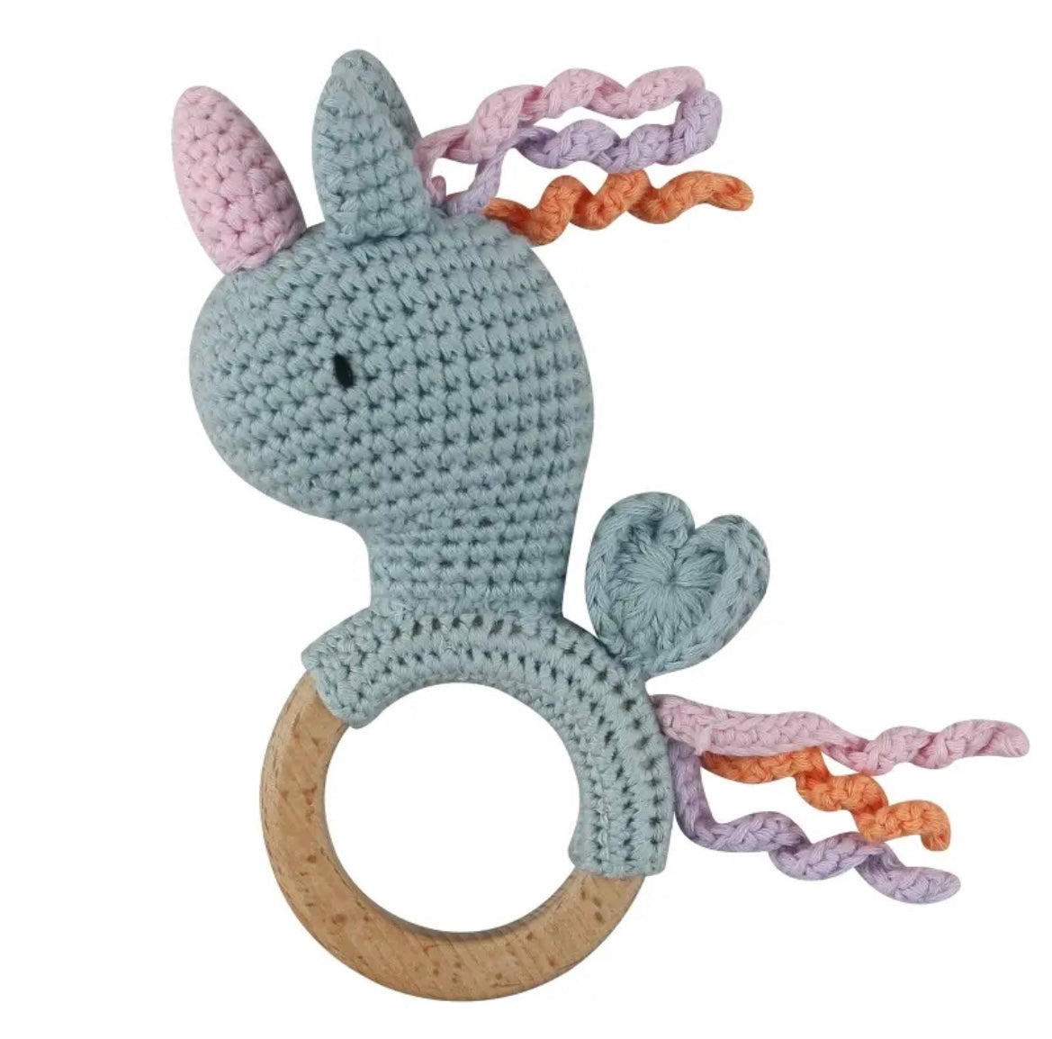 Natural Wooden Crochet Baby Rattle