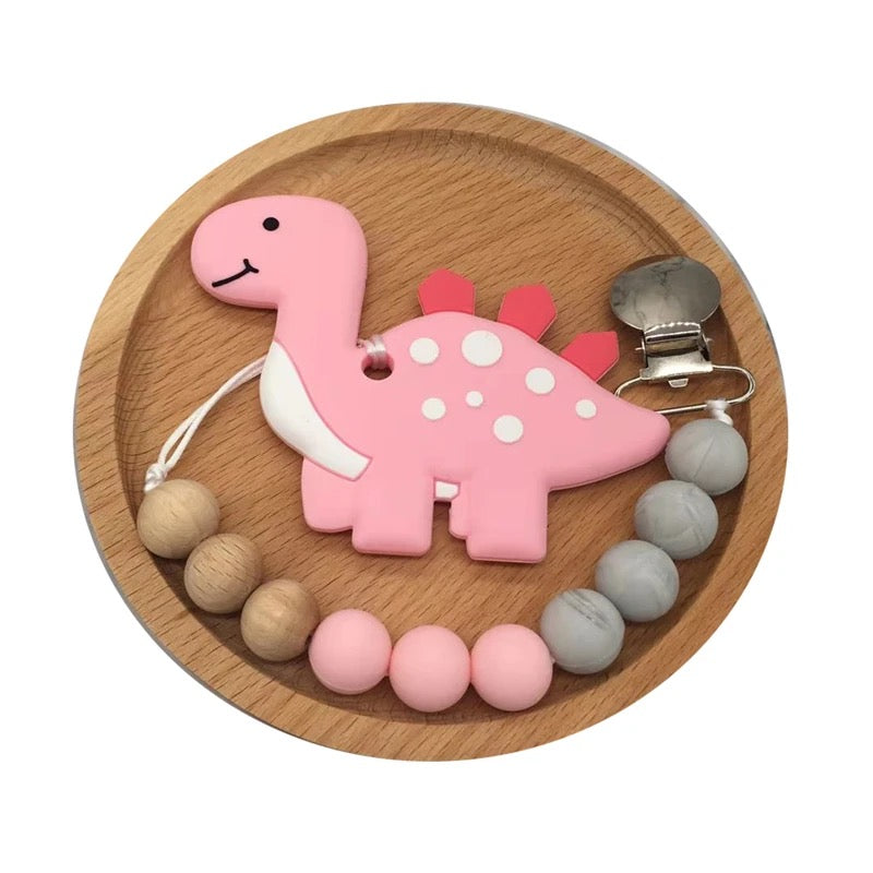 Dino Teether with pacifier clip