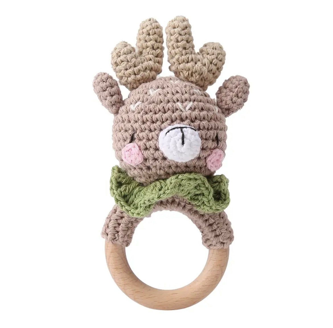 Natural Wooden Crochet Baby Rattle