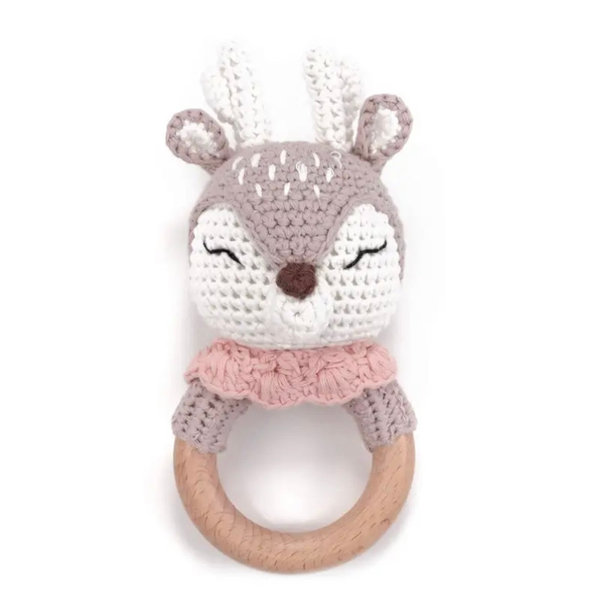 Natural Wooden Crochet Baby Rattle