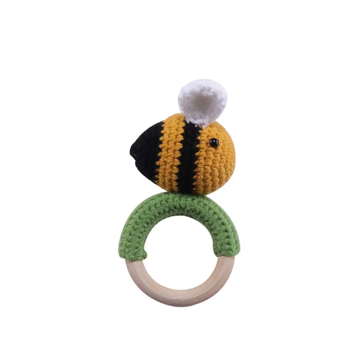 Natural Wooden Crochet Baby Rattle