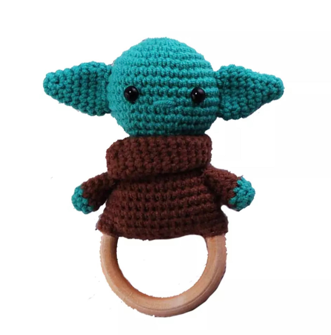Natural Wooden Crochet Baby Rattle