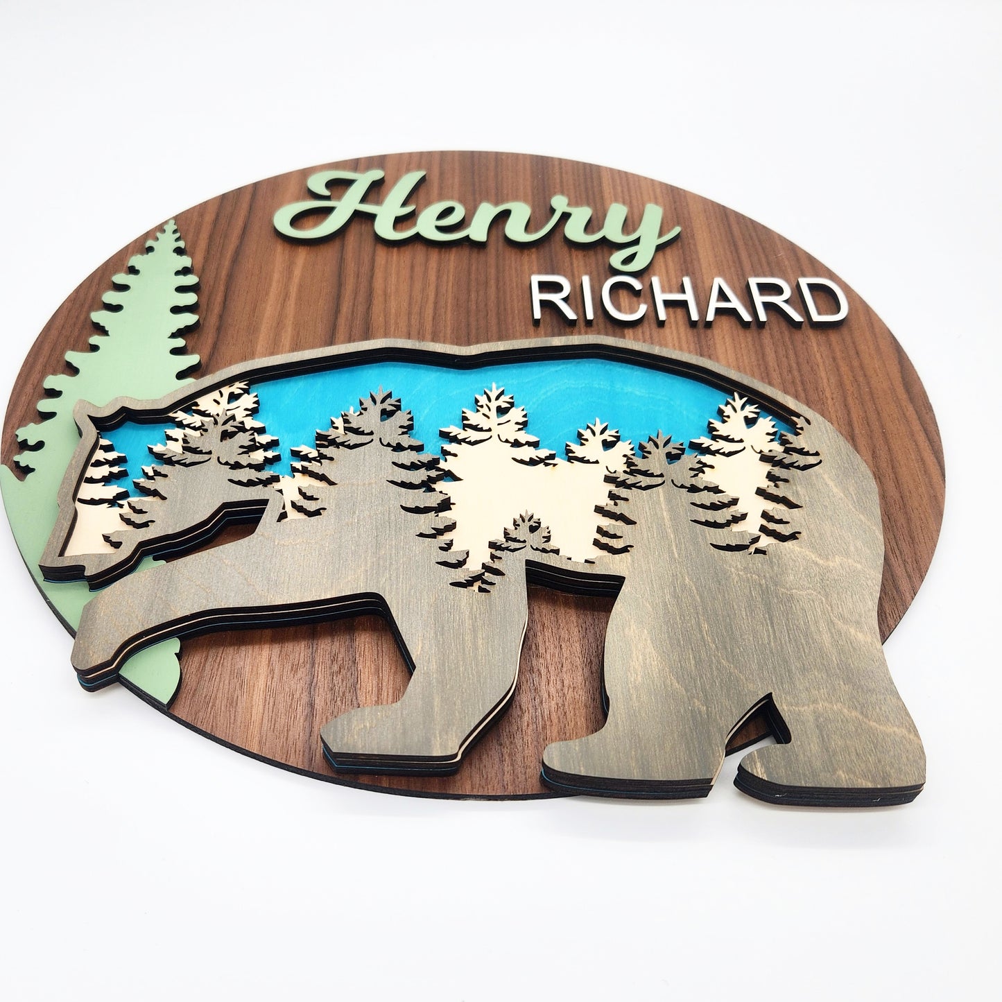 Multilayered Bear Forest Themed Nursery Baby Name Personalized Sign