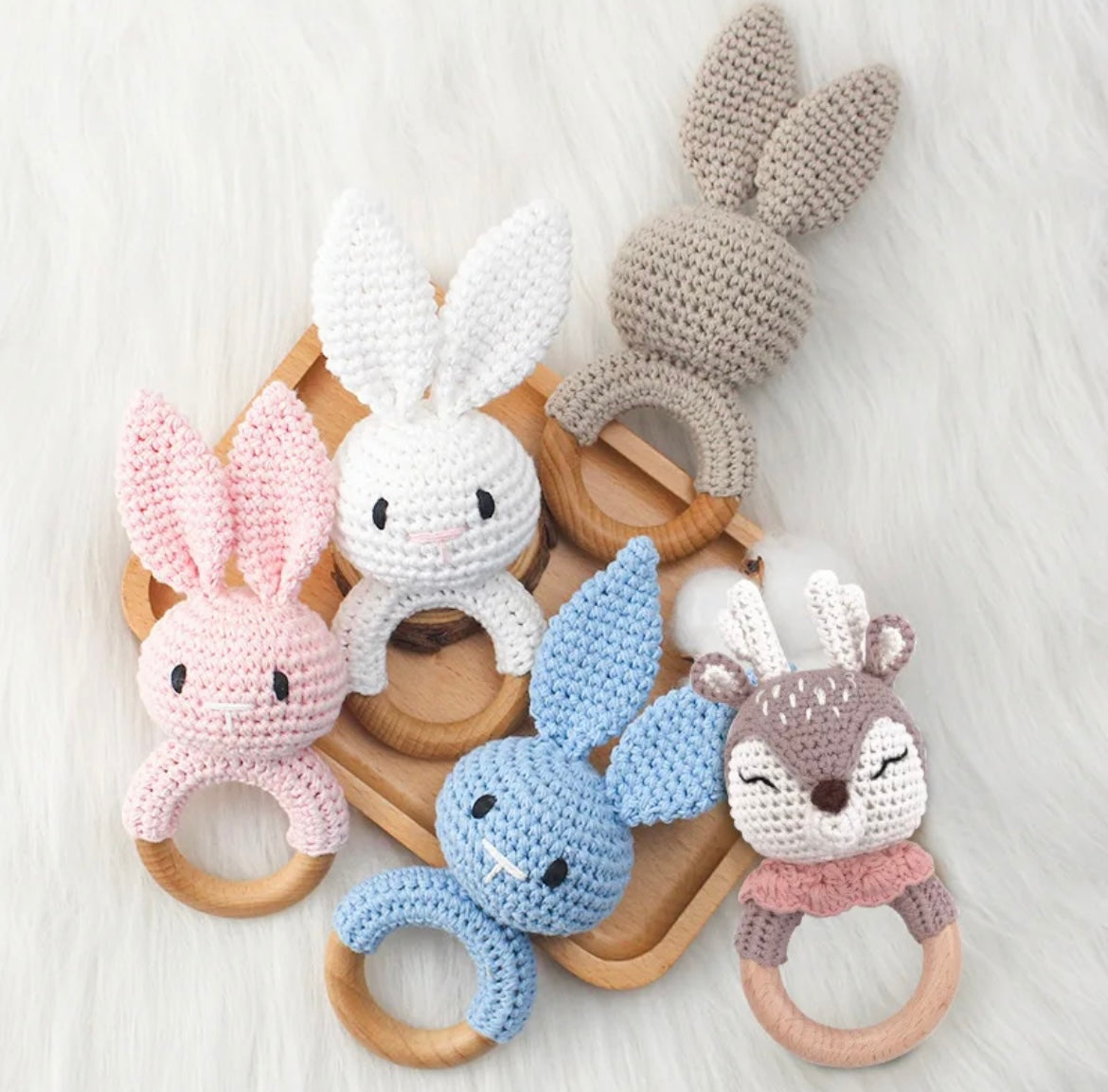 Natural Wooden Crochet Baby Rattle