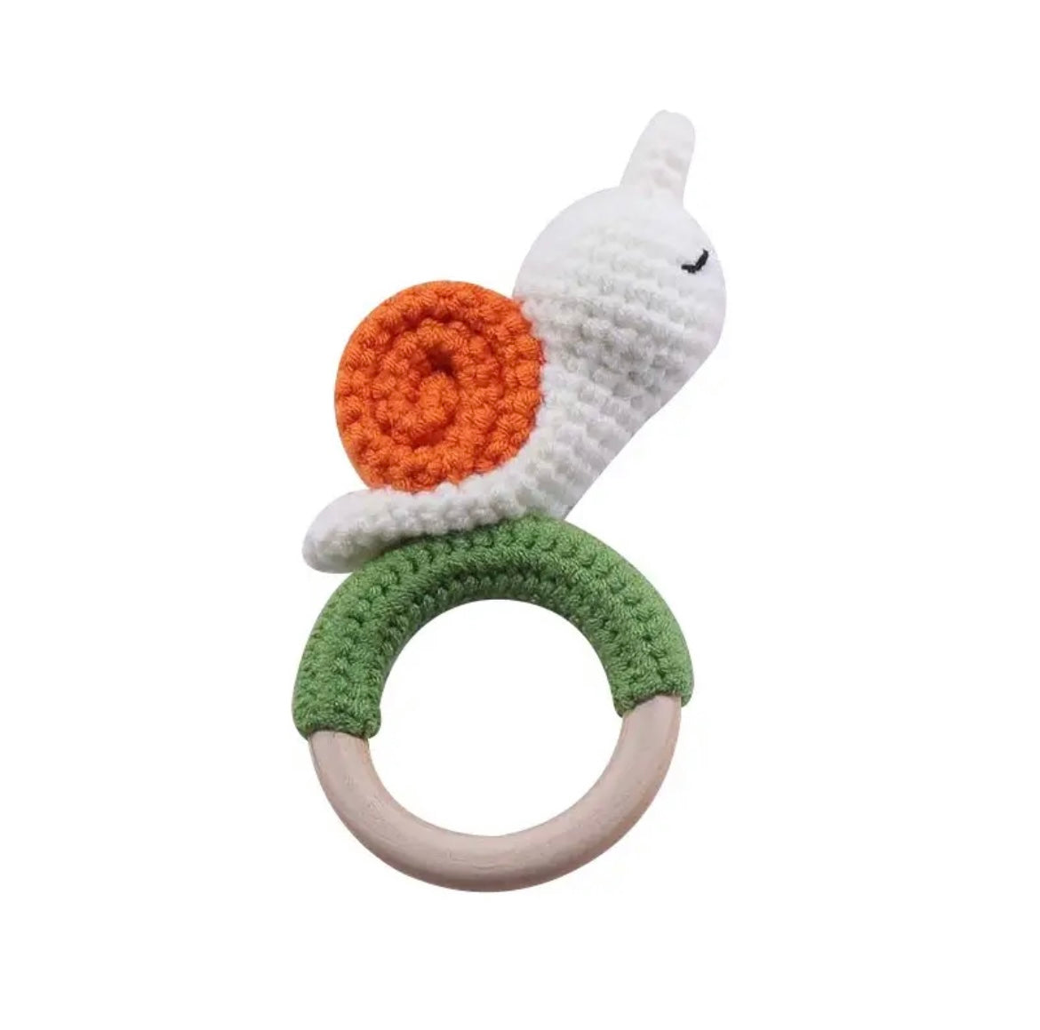 Natural Wooden Crochet Baby Rattle