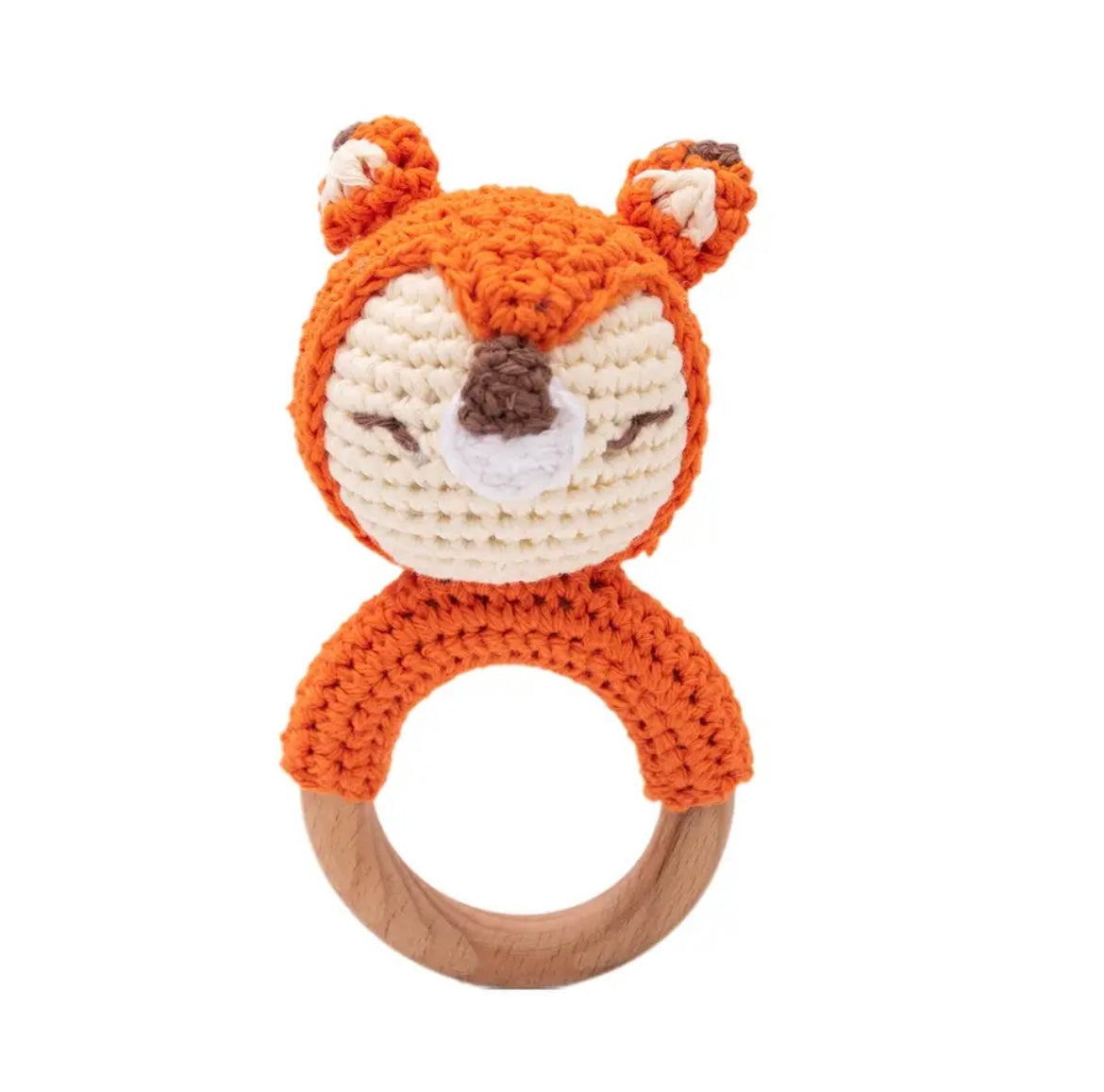 Natural Wooden Crochet Baby Rattle