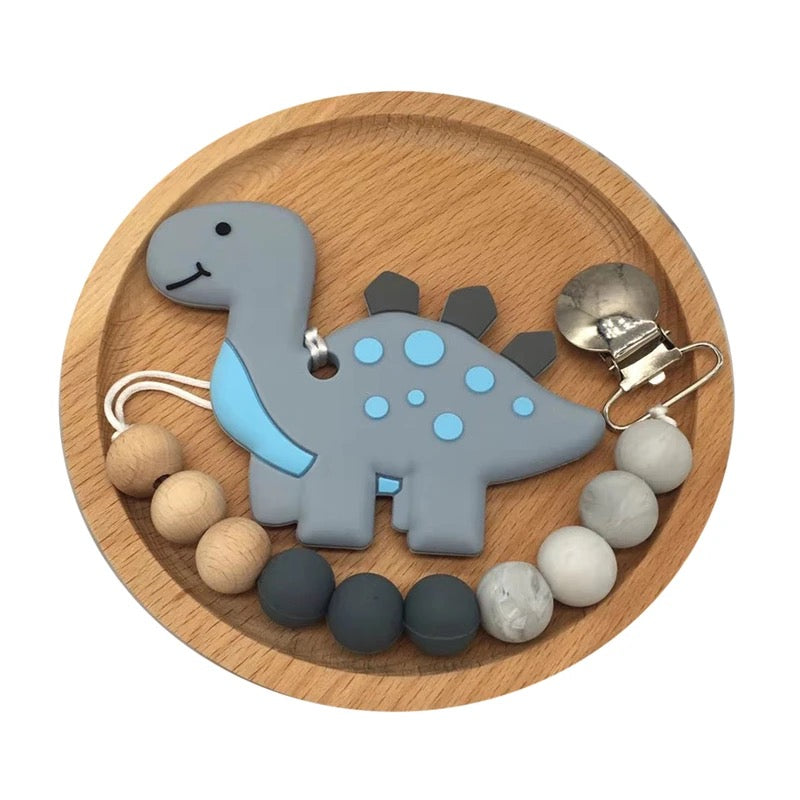 Dino Teether with pacifier clip