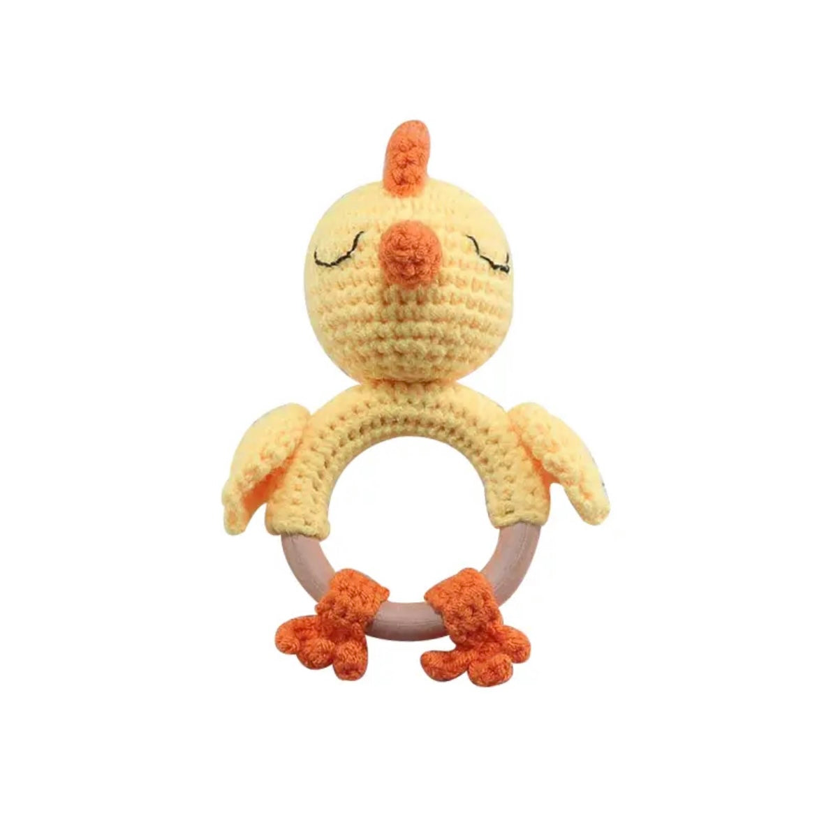 Natural Wooden Crochet Baby Rattle