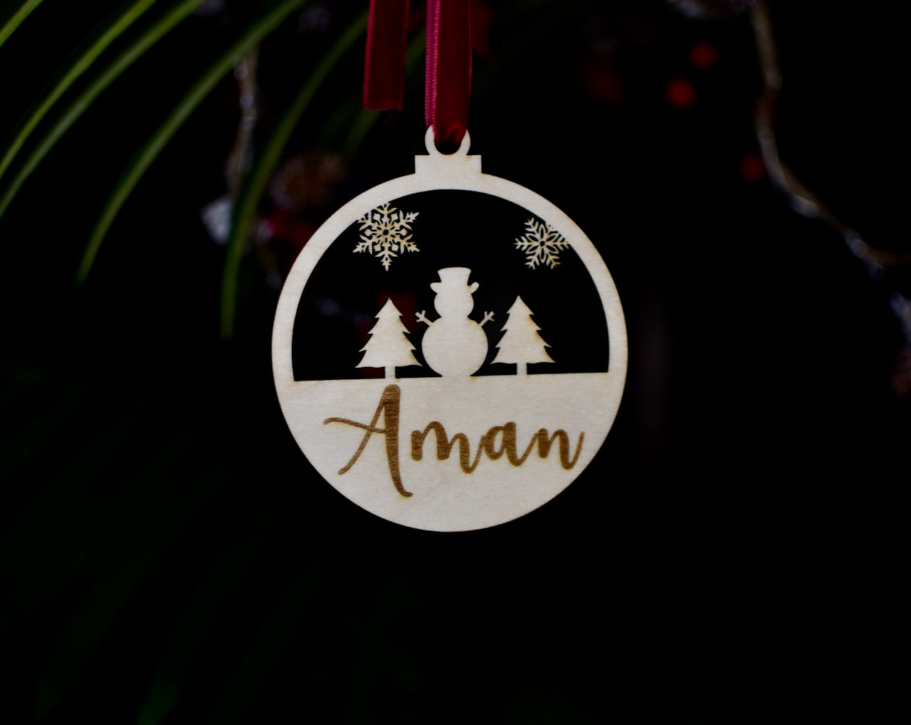 Personalized Christmas Ornament - Snowman, Tree and SnowFlake - HappyBundle