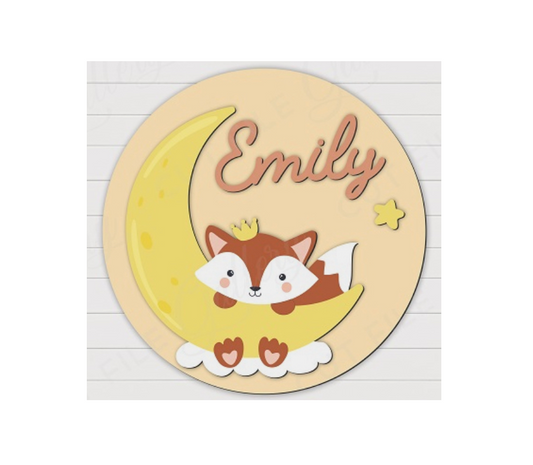 3d Round Fox Themed Nursery Baby Name Personalized Sign - HappyBundle