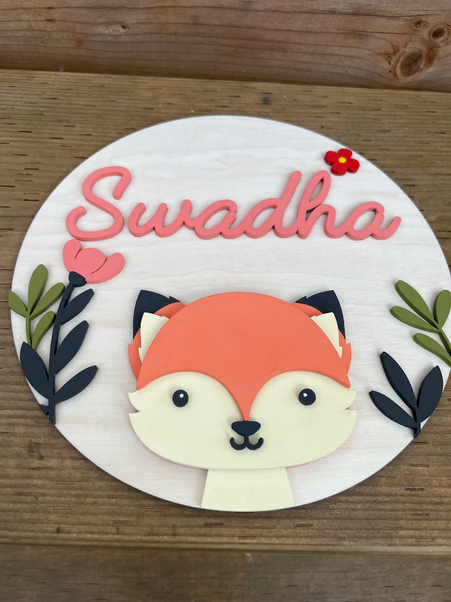 3d Round Woodland Fox Themed Nursery Baby Name Personalized Sign