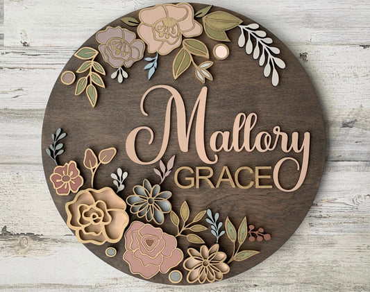 3d Multilayer Flower Themed Nursery Baby Name Personalized Sign