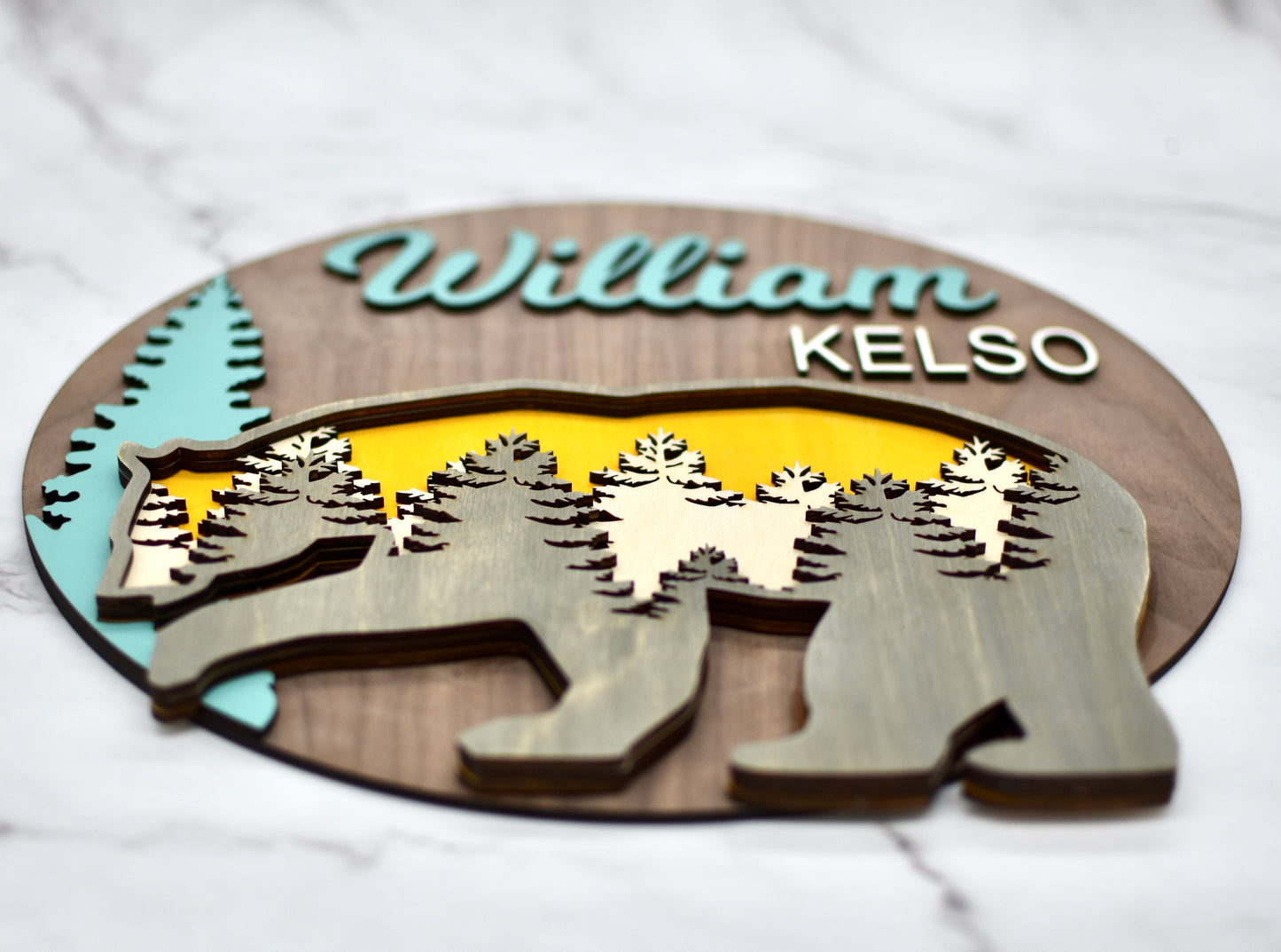Multilayered Bear Forest Themed Nursery Baby Name Personalized Sign