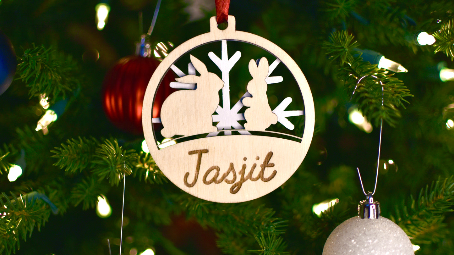 Personalized Christmas Ornament - Rabbits with two tone layer - HappyBundle