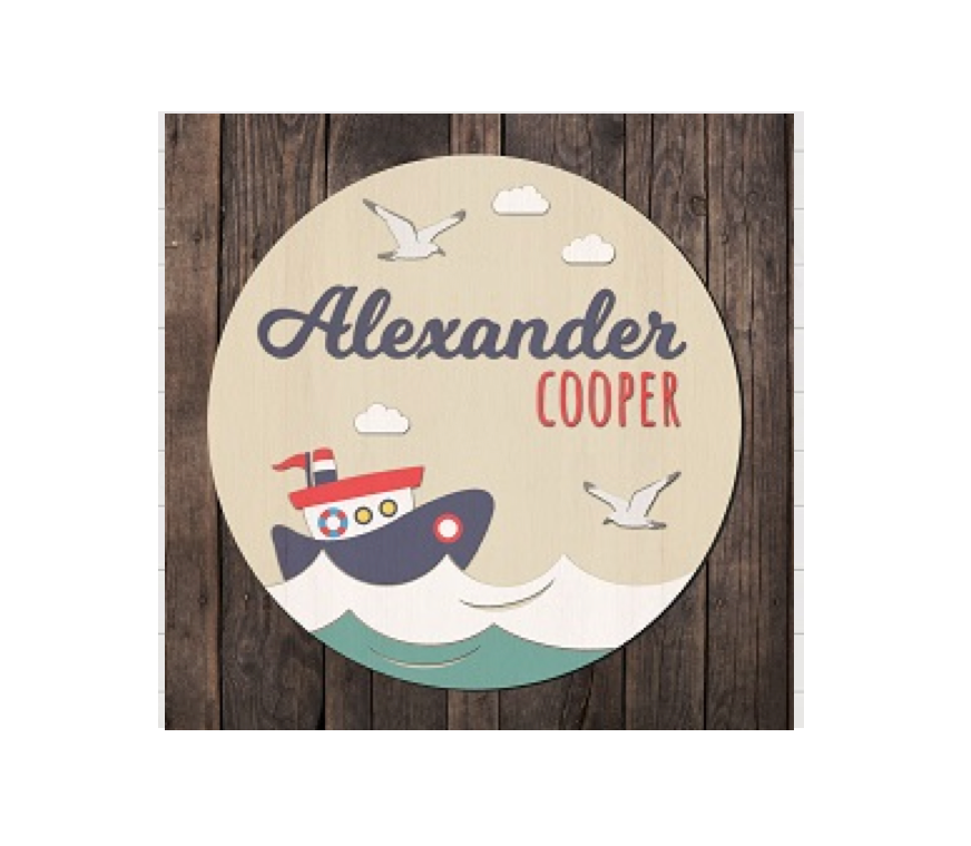 3d Round Nautical Themed Nursery Baby Name Personalized Sign - HappyBundle