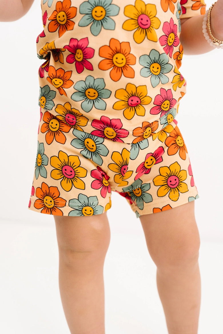 Smiley Flower Bamboo Shorts Set