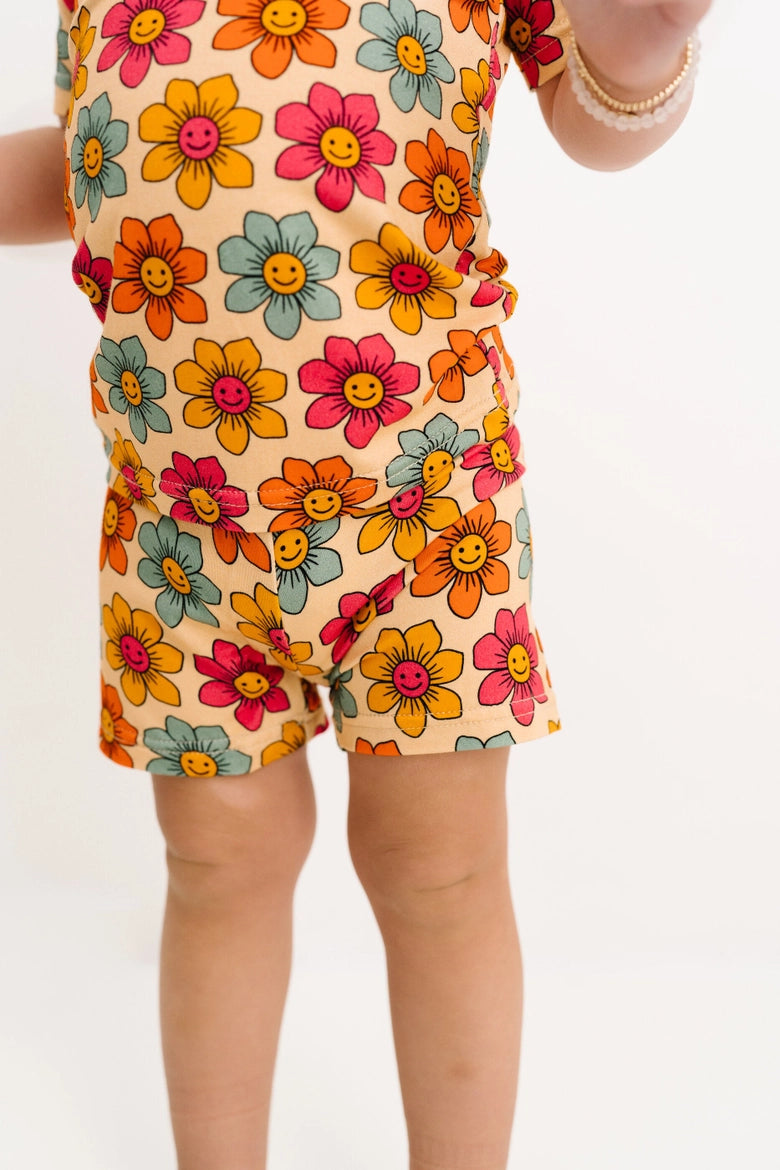 Smiley Flower Bamboo Shorts Set