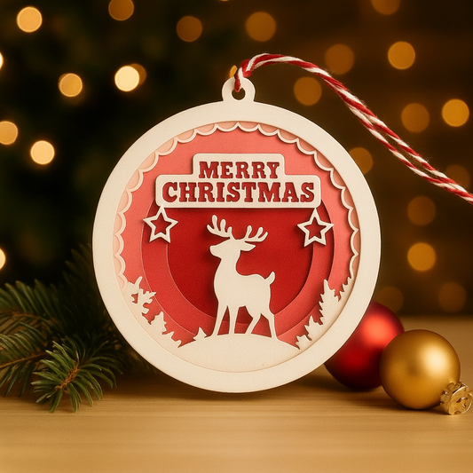 Layered “Merry Christmas” Reindeer Ornament – 3D Holiday Keepsake
