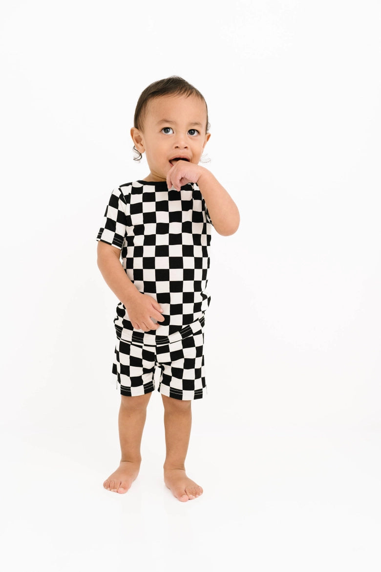 Black Checkered Bamboo Shorts Set