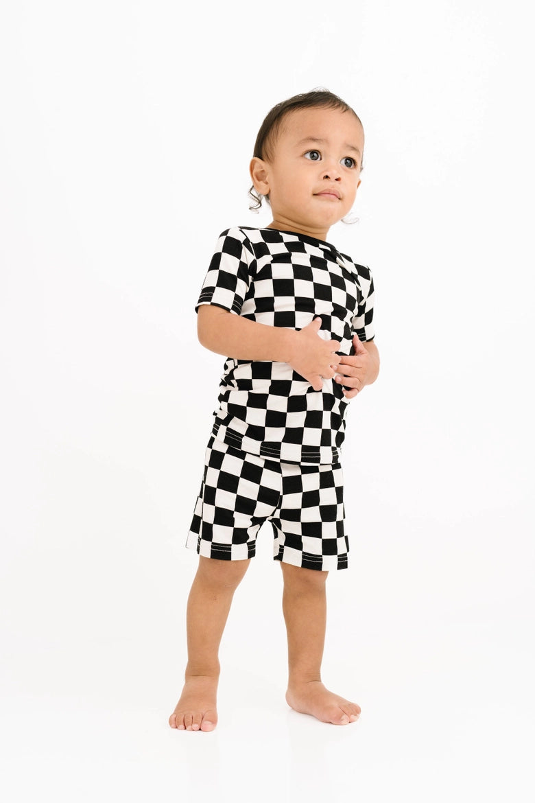 Black Checkered Bamboo Shorts Set