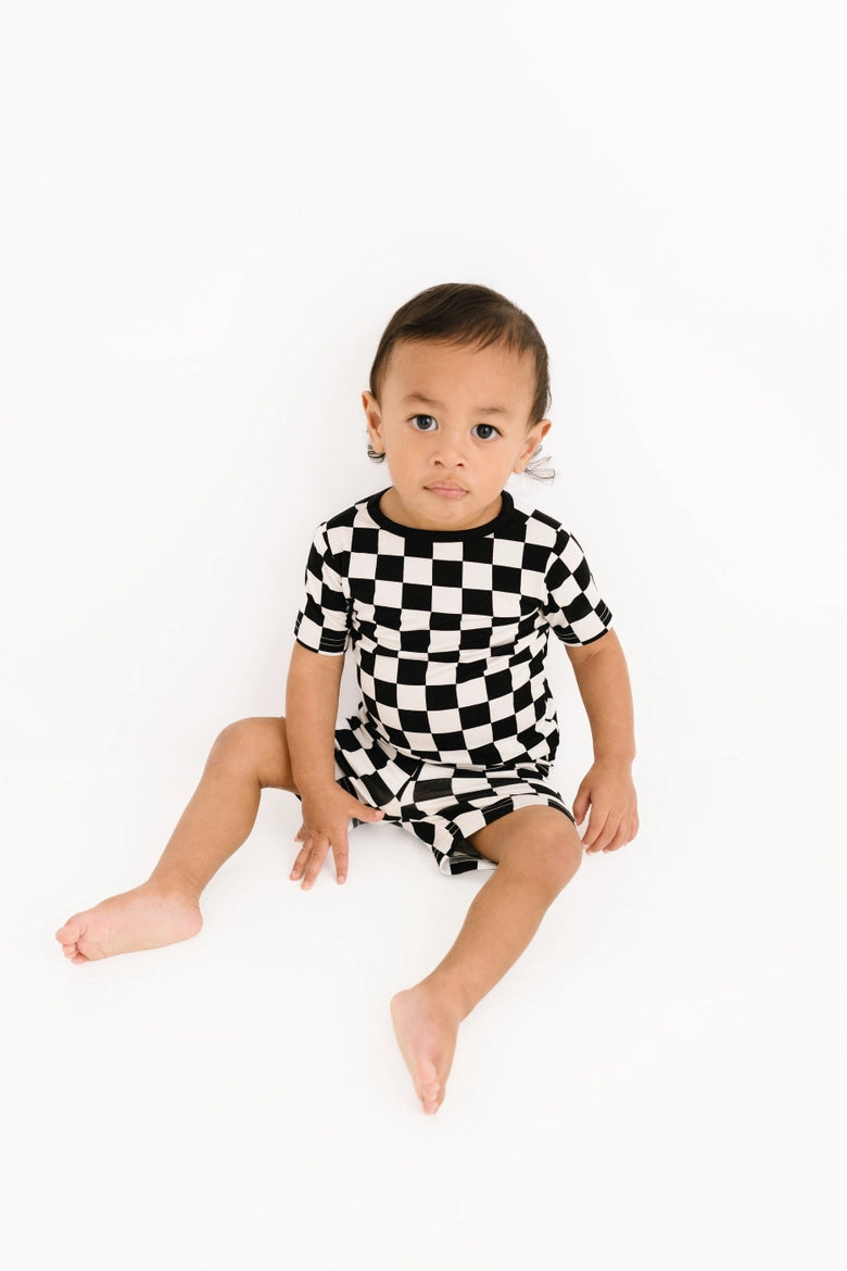 Black Checkered Bamboo Shorts Set