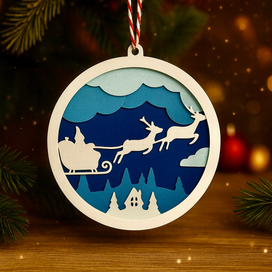 Santa Sleigh Layered Christmas Ornament - 3d keepsake