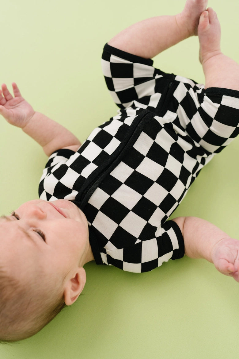 Black Checkered Bamboo Short Romper