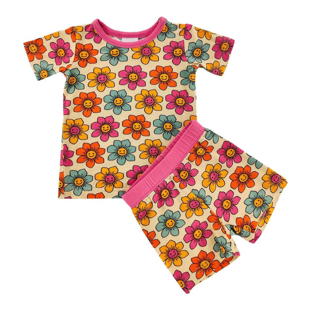 Smiley Flower Bamboo Shorts Set