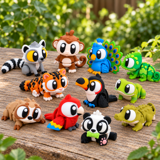 Composite product cover showing all 11 included designs in rainforest-jungle-animals; original 3DGOB reference colours.
