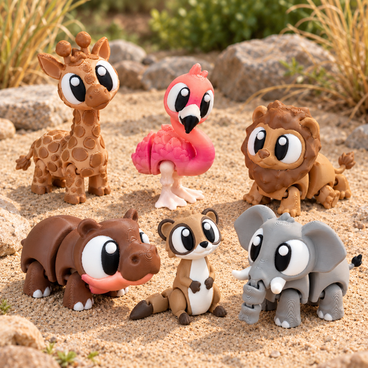 Composite product cover showing all 6 included designs in safari-savanna-animals; original 3DGOB reference colours.