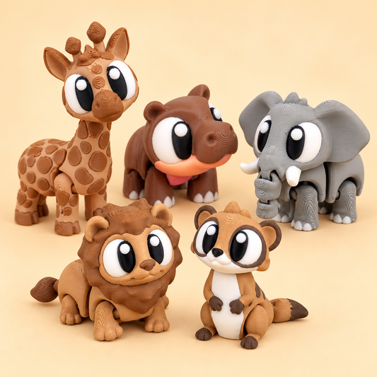 Safari Stomp Squad — all five included animals; composite product image