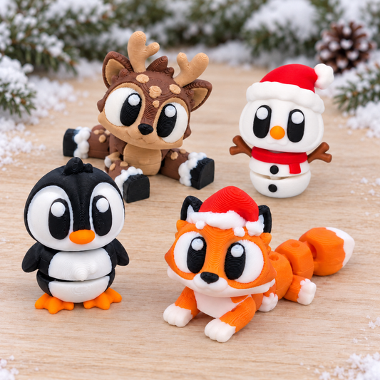Composite product cover showing all 4 included designs in winter-snow-friends; original 3DGOB reference colours.