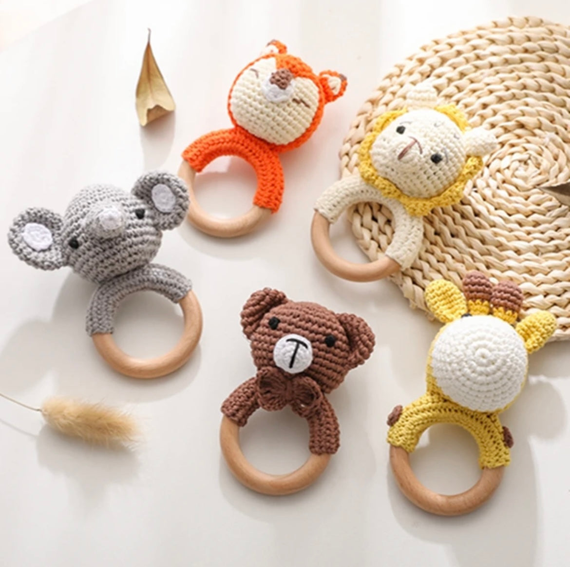 Natural Wooden Crochet Baby Rattle