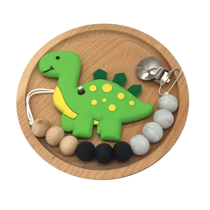 Dino Teether with pacifier clip