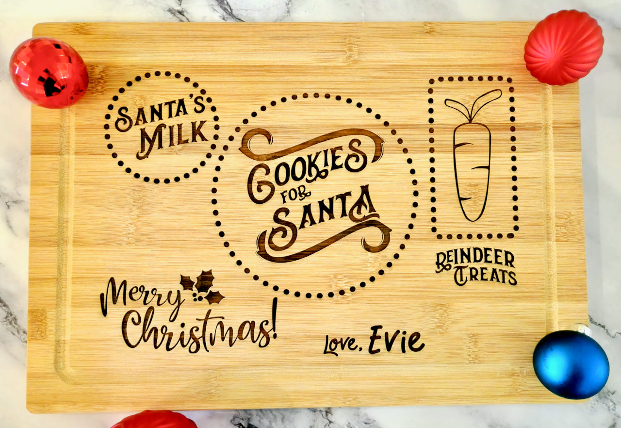 Personalized Christmas Board | Dear Santa Cookie Tray, Milk and Cookies| Christmas Cheese Platters | Santa Charcuterie Board - HappyBundle