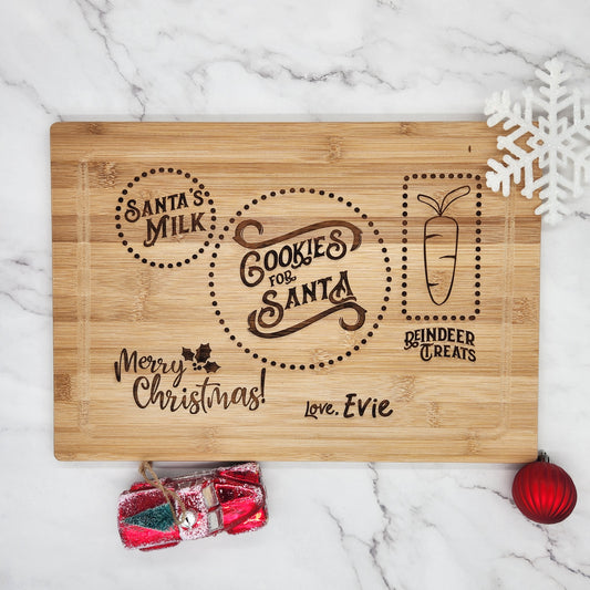 Personalized Christmas Board | Dear Santa Cookie Tray, Milk and Cookies| Christmas Cheese Platters | Santa Charcuterie Board - HappyBundle
