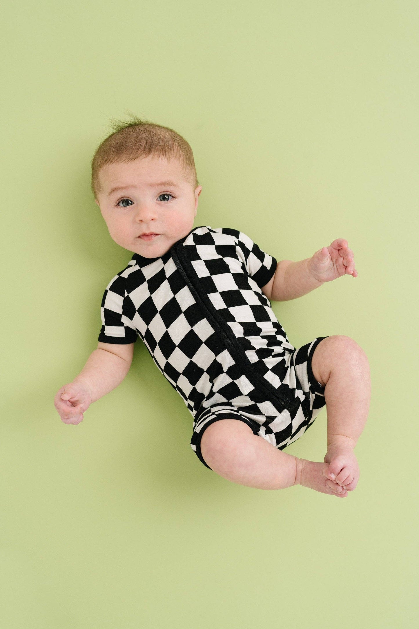 Black Checkered Bamboo Short Romper